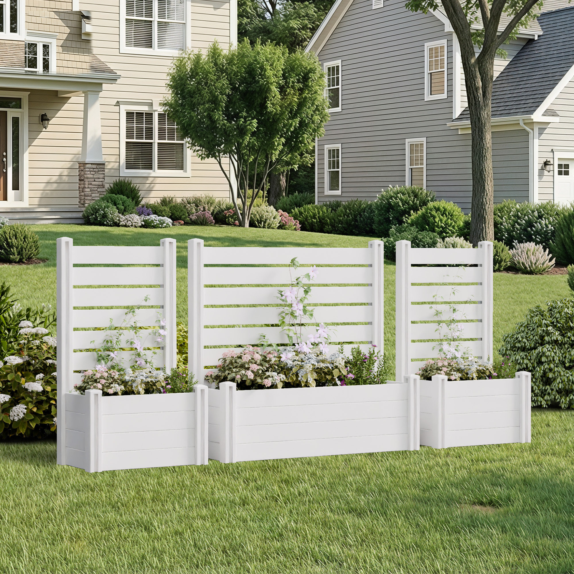 Latitude Run® Outdoor White PVC Planter Box with Trellis for Climbing